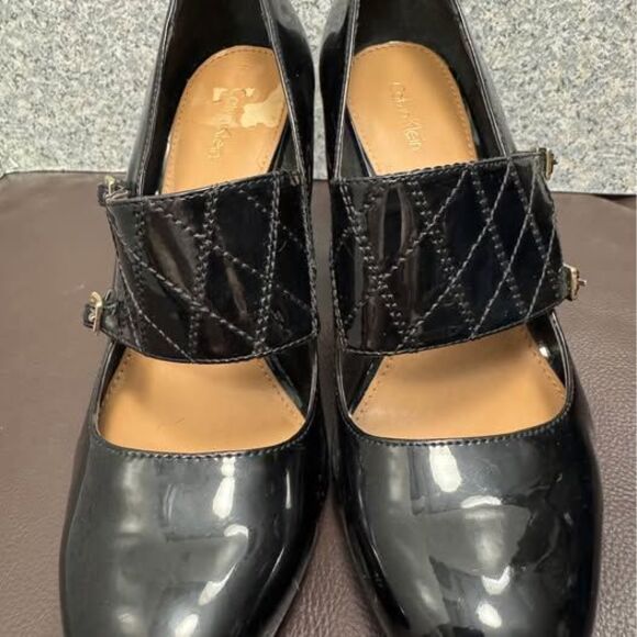 Calvin Klein size 11 Carlena Monk Strap Mary Jane Pumps Shiny Black Patent - Picture 5 of 5